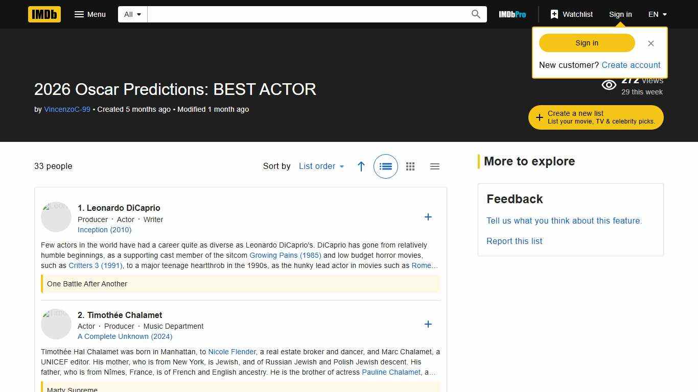 2026 Oscar Predictions: BEST ACTOR